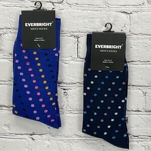 Everbright Socks 2-Pair Men’s Size 10-13 Blue/Navy w/Bright Colored Dots Novelty